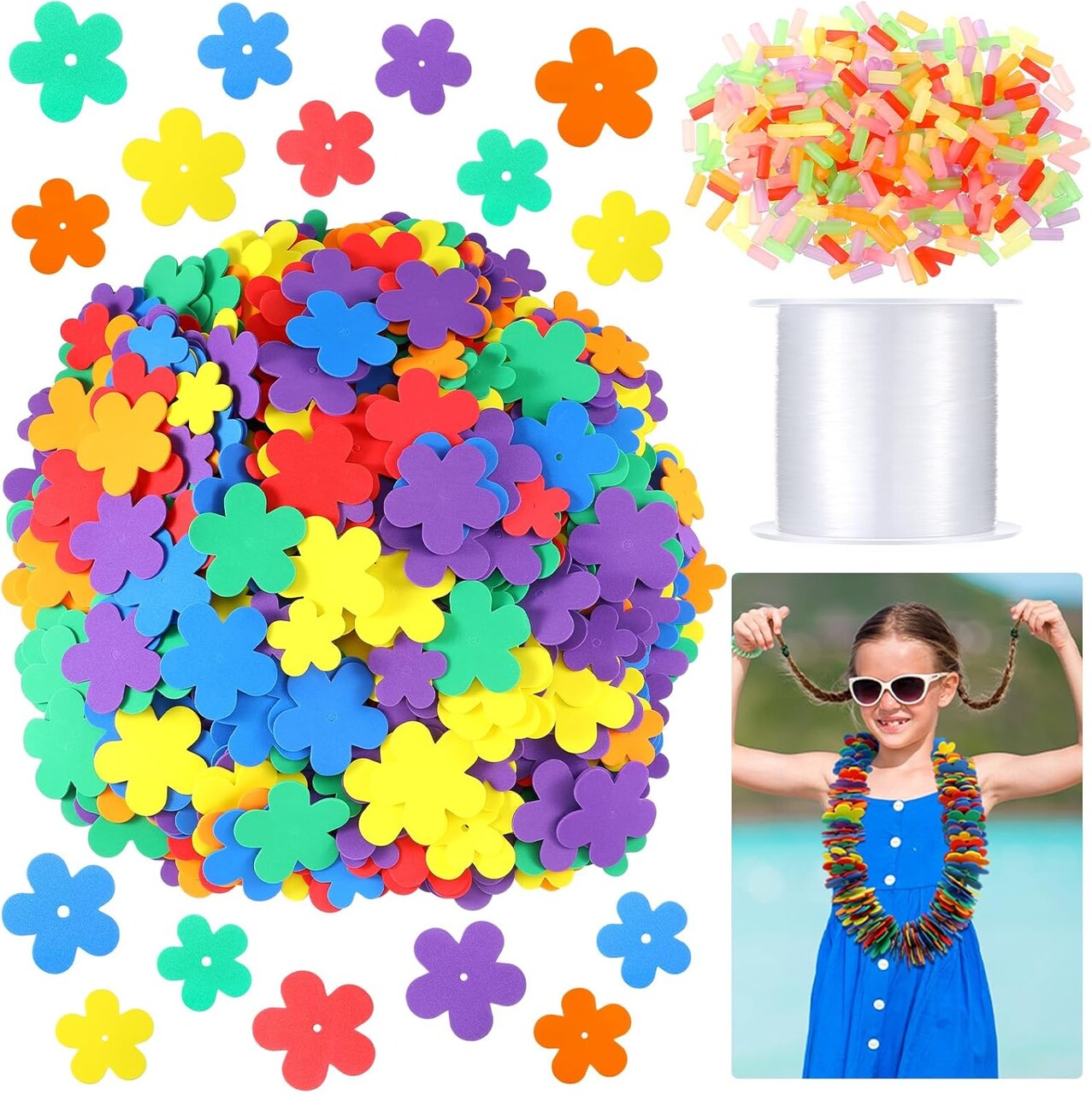 Hawaiian Lei Making Craft Kit Makes 24 Foam Flower Necklace EVA Flower Shape Foam for Party Decoration